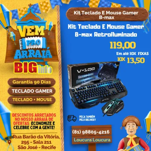 Super Kit Teclado E Mouse Gamer B-max Retroiluminado Usb Cor do teclado Preto