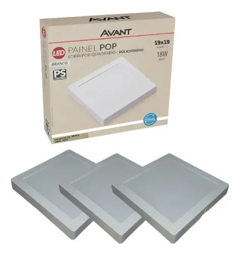 Kit 3 peças Painel Led Pop Sobrepor Quadrado 19x19 6500k 18w Avant - Novo a pronta entrega
