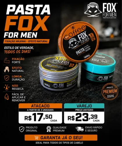 Pasta Modeladora Fox For Men 80g - Fixação Forte | Efeito Natural