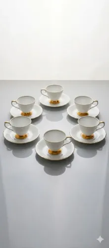 Jogo 6 Xícaras De Café/Chá Porcelana Japonesa Okura Art China Gold Line - Luxo