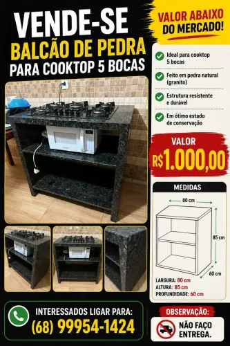 Balcão de pedra para fogão cooktop 5 bocas 1.000