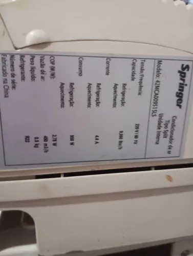 Vendo ar Springer 9 mil BTUs convencional gás R22 