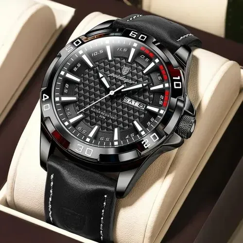 Relógio Masculino Poedagar 895 de Quartzo com Pulseira de Couro Ecológico Preto