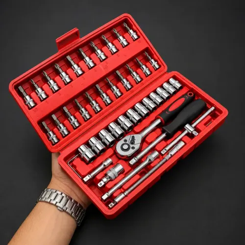 Kit Jogo Soquete 46 Pçs Aço Crv 1/4 Catraca Chave Com Maleta