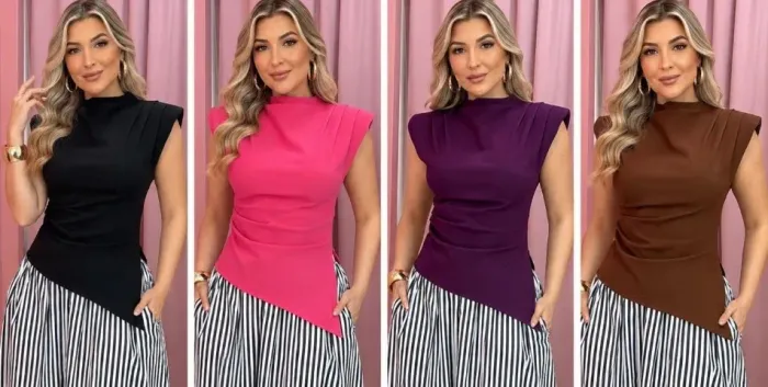 Revenda Blusa Femina Assimétrica Tamanho Único.