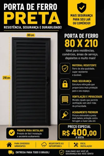 Porta de ferro preta nova 