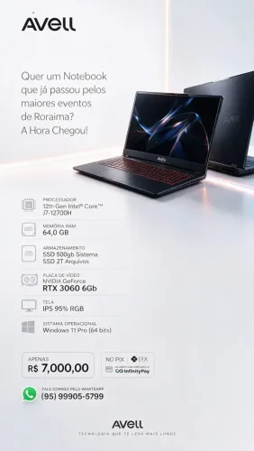 Notebook Avell i7-12700H | RTX 3060 6GB | 64GB RAM | SSD 2TB