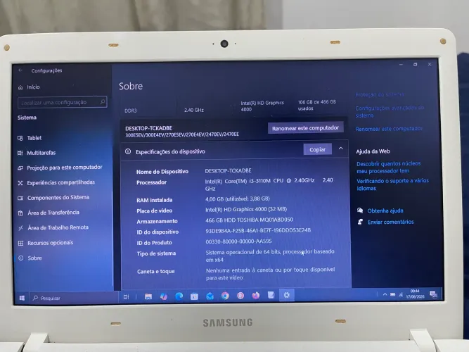 Notebook Samsung Intel Core i3 500GB Funcionando Perfeitamente