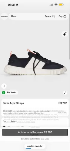 Tênis Osklen 1/2 dias de uso 