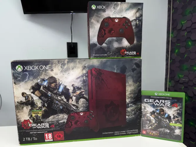 XBOX ONE S 2TB EDIÇÃO LIMITADA GEARS OF WAR 4 - COMPLETO DE COLECIONADOR!