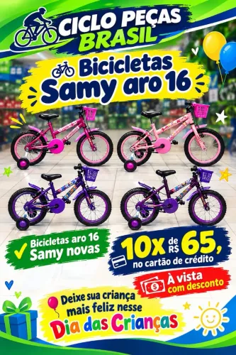 BICICLETA ARO 16 FEMININA SAMY NOVA EM 1OX SEM JUROS