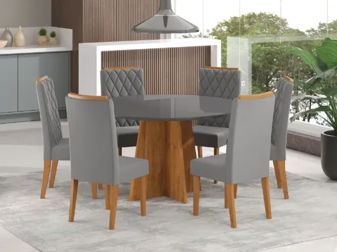 Mesa de Jantar Daila Mel.Grafite c/ 6 Cadeiras Iza Cinza Até 12x - Frete Grátis