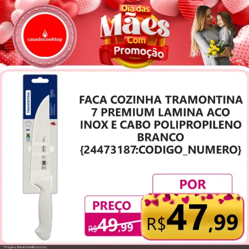 Faca cozinha tramontina 7" premium lamina aco inox e cabo polipropileno branco