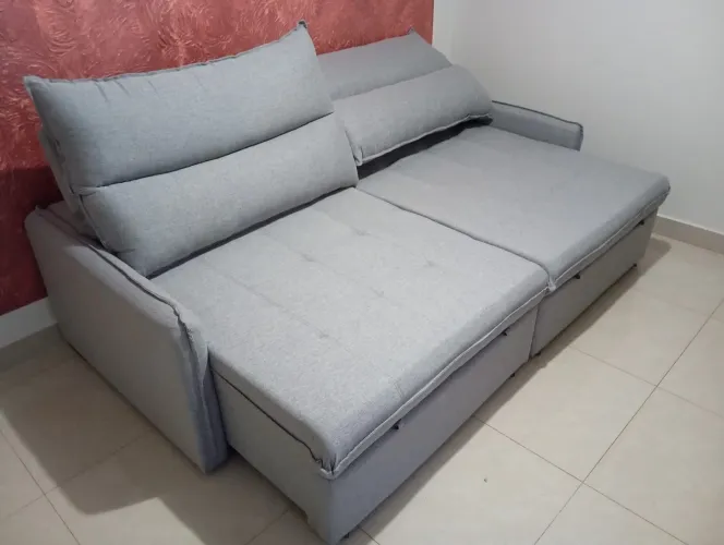 Sofá retratil reclinável 2,40 cm no linho bege ou cinza
