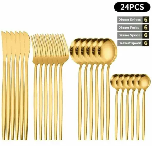 Conjunto de talheres aço inoxidável dourado 24 peças