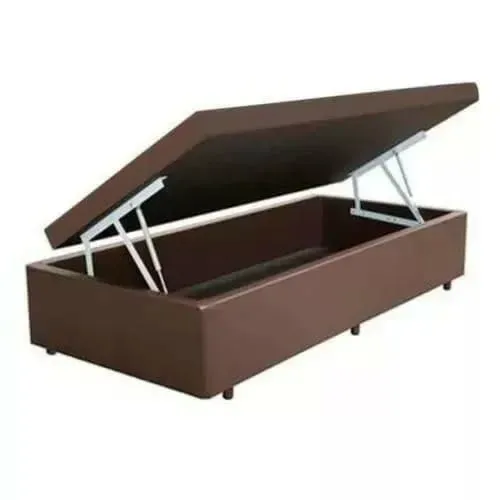 Base Bau Solteiro 88x188x40 Corino Marrom SR Movelaria