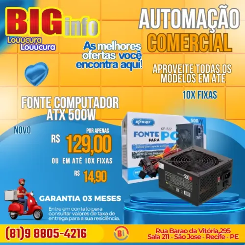 Fonte De Alimentação Gamer P/ Computador Pc Atx 500w Bivolt
