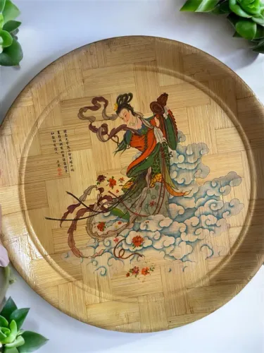 Bandeja Decorativa com Arte Oriental - Feita de Bambu 
