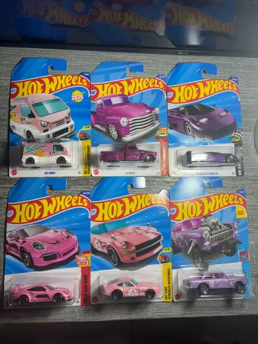 6 Hot Wheels Rosa e Roxo