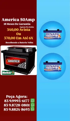 Bateria America 50Amp - 18 Meses de Garantia
