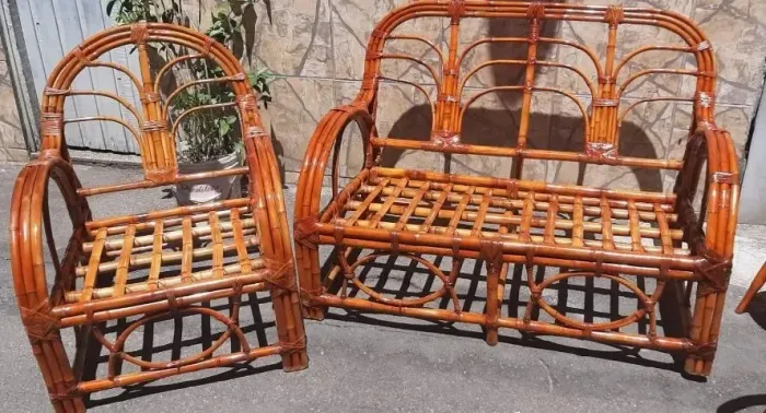 Conjunto de sofá de bambu 2 peças para varanda