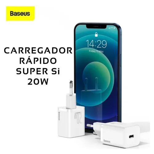 Carregador IPhone Baseus Fonte USB tipo C Samsung Android Celular Type 20w