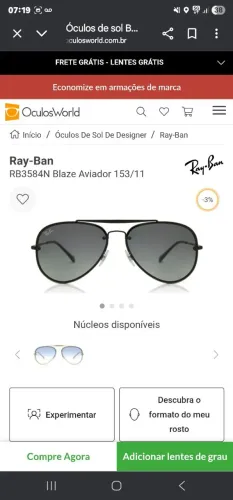 Óculos ray ban modelo blaze aviador