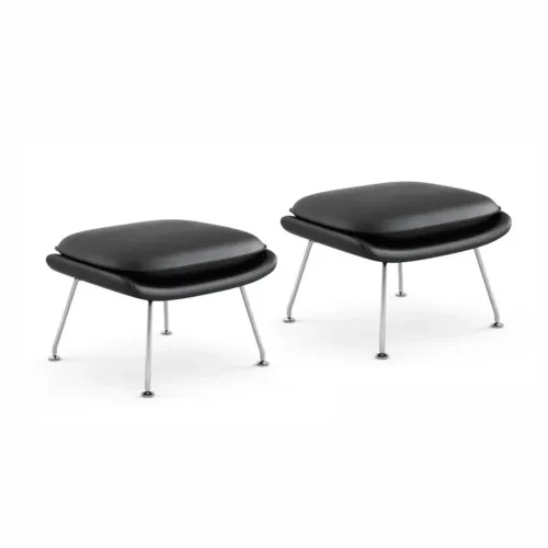 Par de Puff Eero Saarinen Womb Chair couro natural Preto