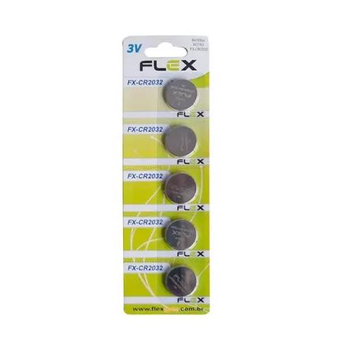 Cartela C/ 5 Baterias Botão CR2032 Flex 3 Volts - AC3091