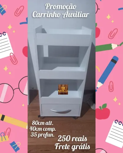 Carrinho Auxiliar Branco com Rodinhas - Promoção