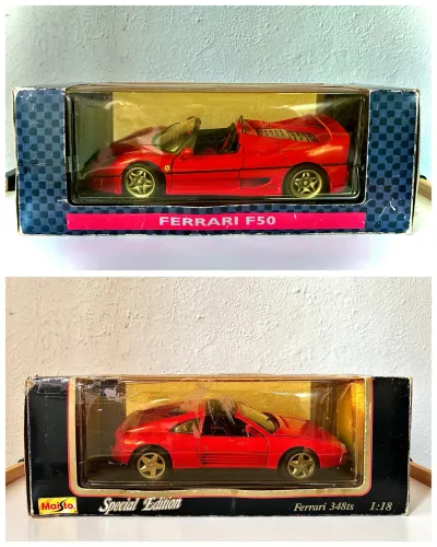 Kit 2 Miniaturas Colecionáveis | Ferrari F50 (Edição Shell) + Ferrari 348ts - Maisto