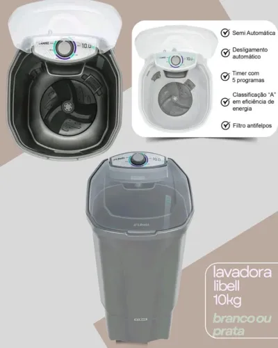 Lavadora Libell 10kg - Branco ou Prata