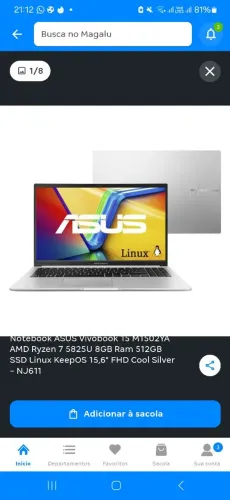 Notebook Asus vivobook 512 GB 8 GB RAM