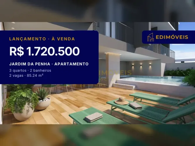 Incrível Apartamento de 3 Quartos em Jardim da Penha, a 1,3 km de Camburi
