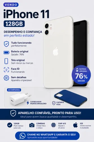 iPhone 11 128GB Branco - Original, Impecável e Pronto para Uso!