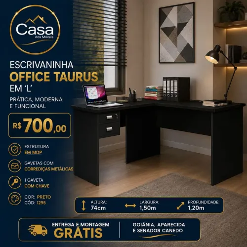 Escrivaninha Em L - Preto