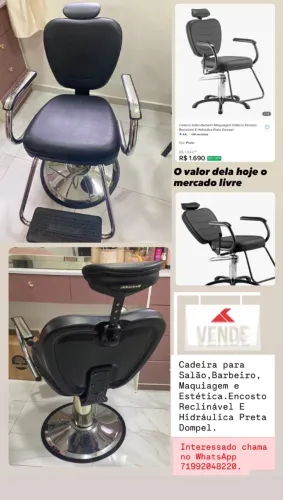 Cadeira Salão, Barbeiro, Maquiagem, Estética Encosto Reclinável E Hidráulica Preta Dompel.