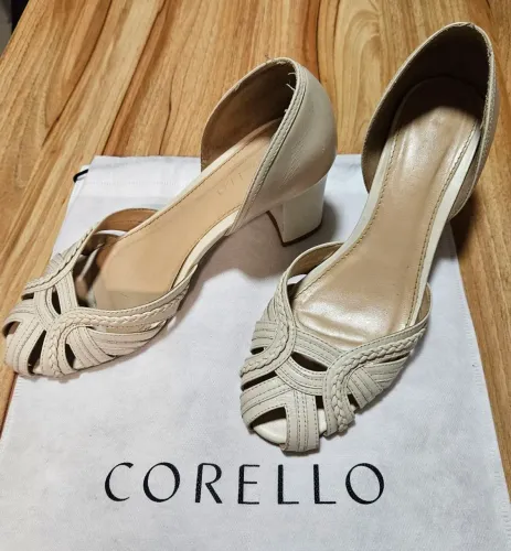 Sandalia Peep Toe Corello Off White Couro Legítimo 