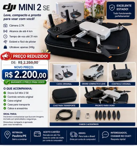 BAIXEI O PREÇO! DJI Mini 2 SE Completo - Caixa Original e Case