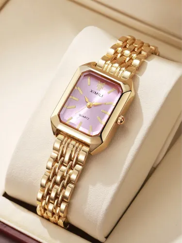 Relógio Dourado Aço Inoxidável A prova d?água Rosa
