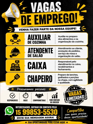 Vagas de emprego para quem realmente deseja trabalhar.
