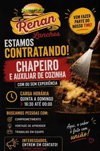 Preciso de chapeiro e auxiliar de cozinha