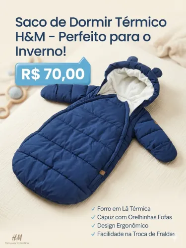Saco de Dormir Bebê H&M Acolchoado com Capuz - Tam 2 a 6 Meses