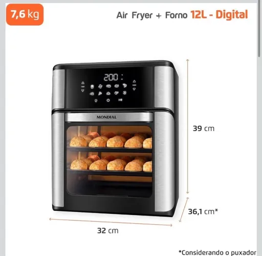 *VENDE-SE* MONDIAL Fritadeira Air Fryer Forno Oven 12L, Preto/Inox, 2000W, 110V