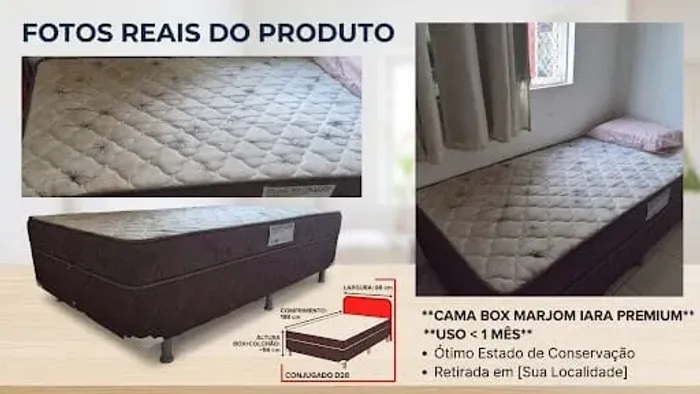 Cama Box Conjugada Solteiro Marjom Iara Premium - Semi-nova (Menos de 1 mês de uso!)