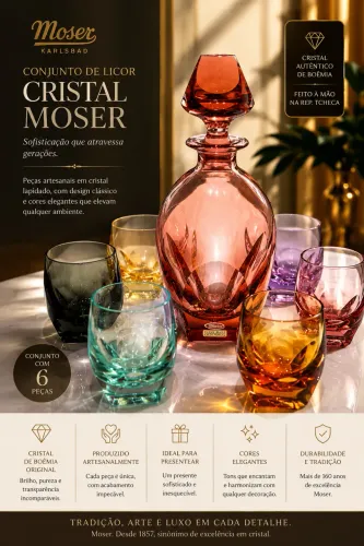 Conjunto Cristal Moser Bar Garrafa 750ml + 6 Copos 220ml