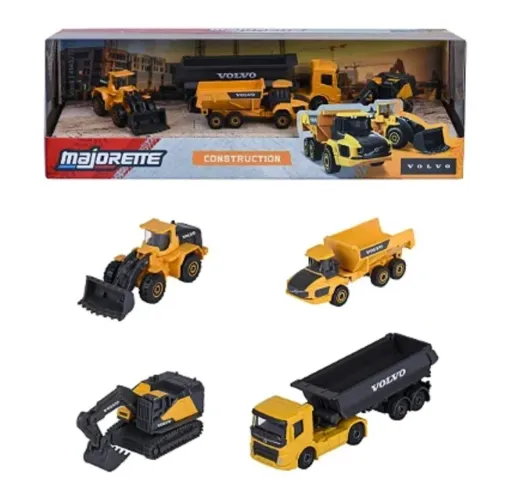 Playset 4 Veículos Construção Volvo Majorette Metal 1/64 Caminhão Escavadeira Lacrado