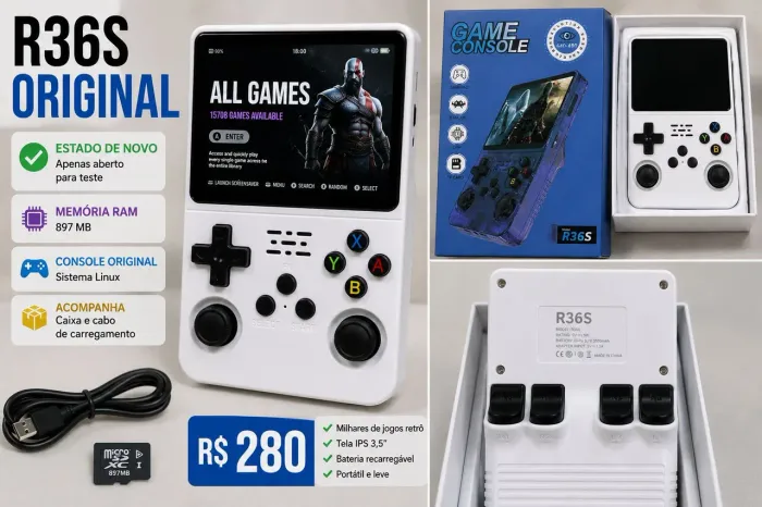 R36S Original - Console Portátil Retrô | Estado de Novo