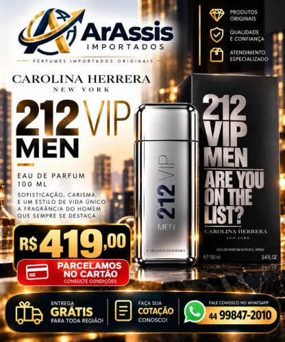 Perfume 212 VIP MEN 100ML - CAROLINA HERRERA - R$ 419.00