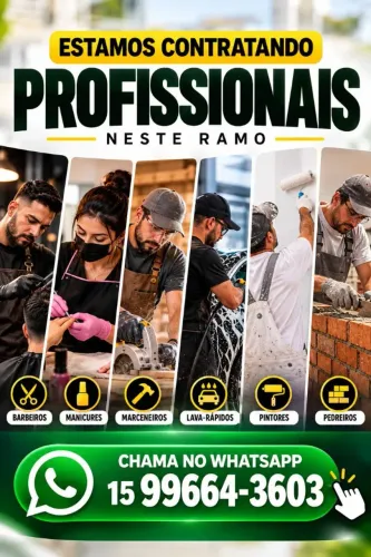 Vaga de Emprego Barbeiro, Manicure, Marceneiro, Lava - rápido, Pintor e Pedreiro